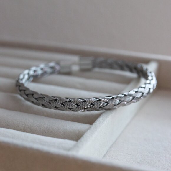Mesh Braid Style Cuff Bangle Bracelet Stainless Steel - Picture 5 of 6